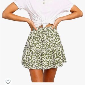 Green Floral High Waisted Skirt